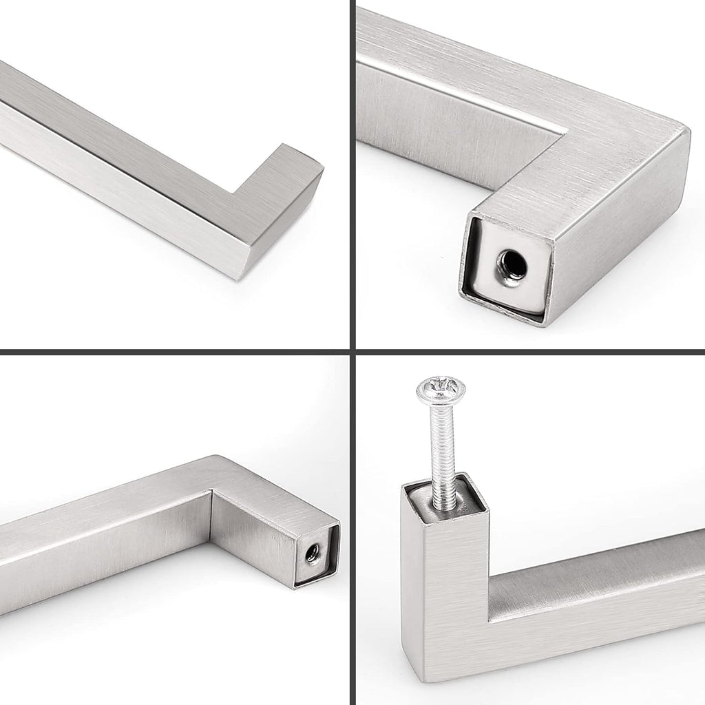 (10 Pack) 5 inch Holes Centers Square Kitchen Cabinet Handles Stainless Steel Cabinet Drawer Handles Brushed Nickel