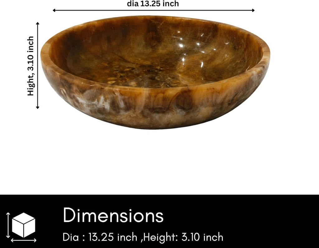 Luxury Marble Resin Decorative Bowl Decor | Handcrafted Round Serving & Centerpiece Bowl | Elegant Brown Gloss Finish