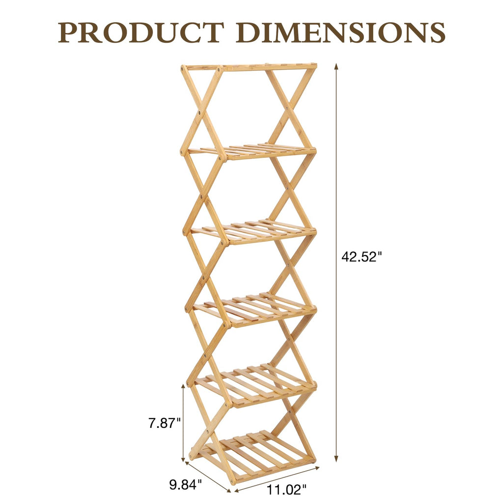 Bamboo Shoe Rack 6 Tier Foldable Shoe Rack