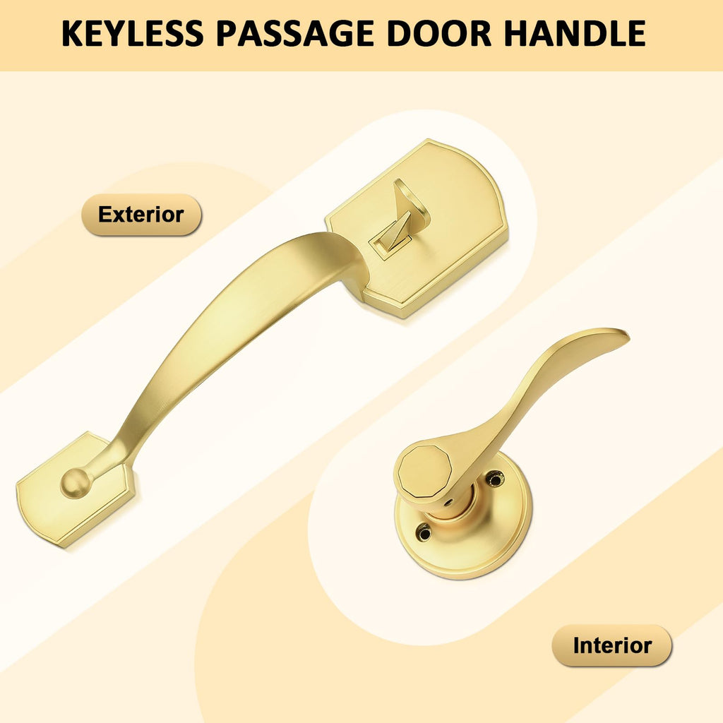 Front Door Handle,Brushed Gold, Heavy Duty Exterior Door Handle with Reversible Lever, Satin Gold Entry Lock Grip