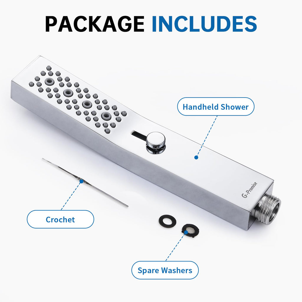 All Metal Square 3 Function Handheld Shower Head(Chrome)