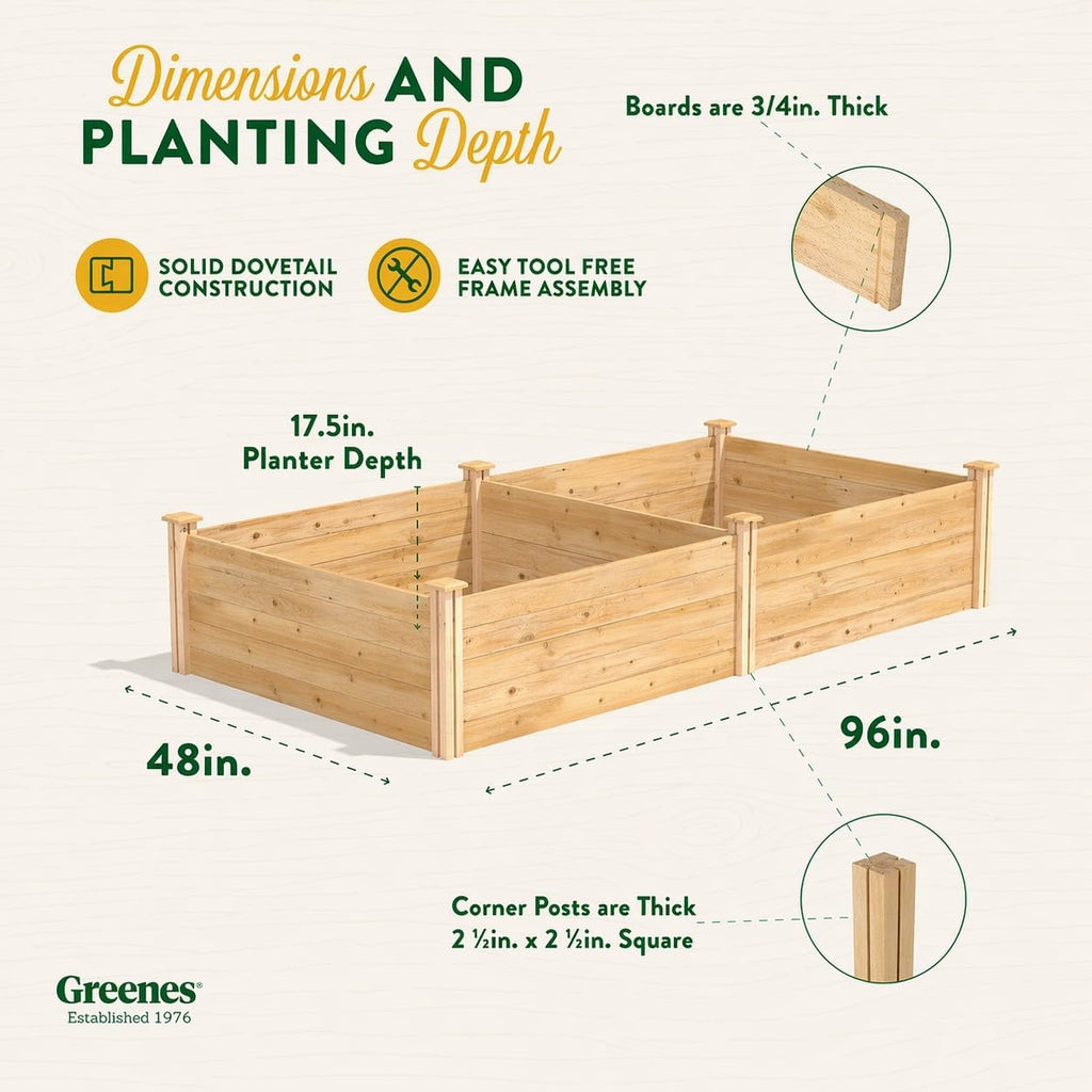 Premium Cedar Raised Garden Bed, 4' x 8' x 17.5" (3/4" Thick) - Made in USA with North American Cedar