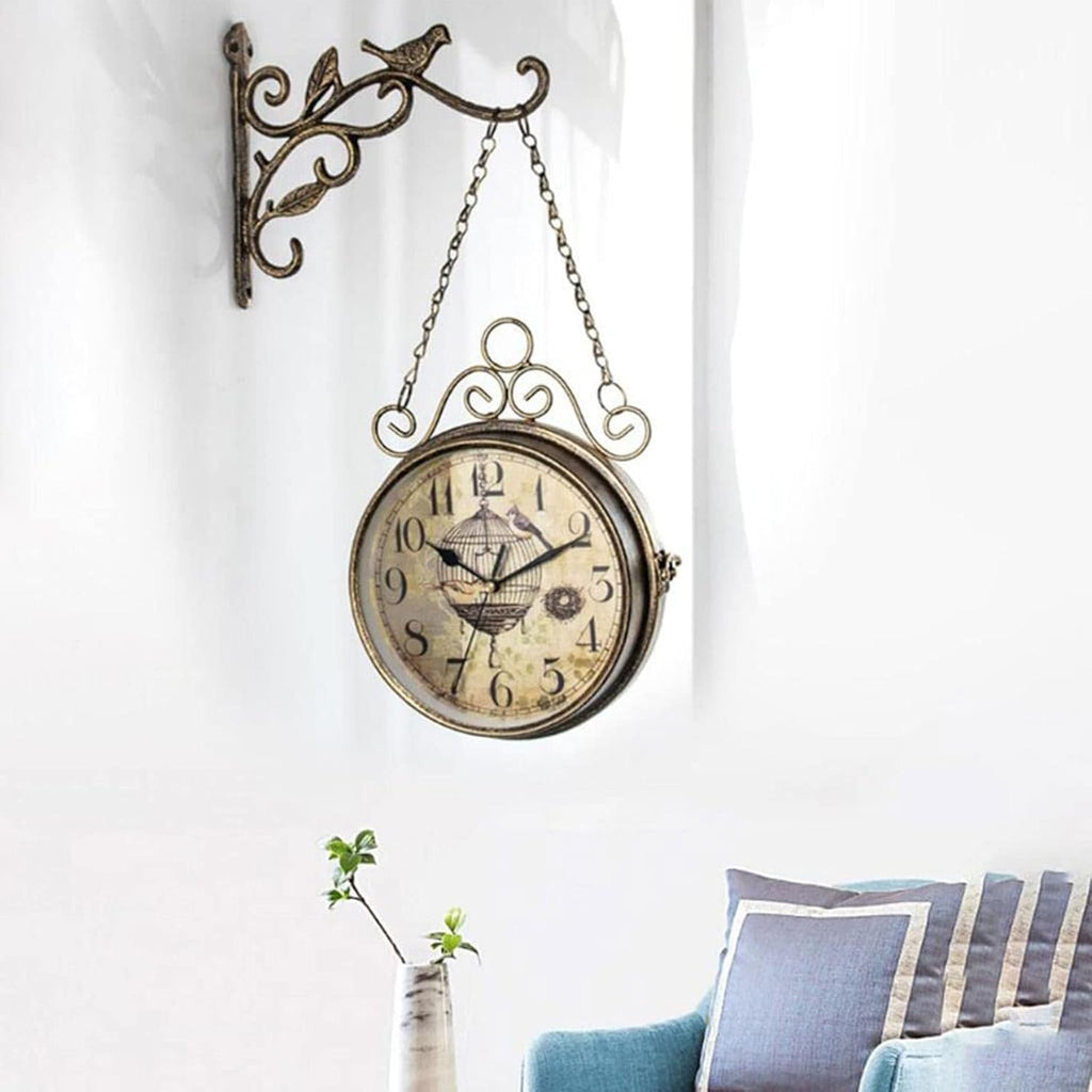 Retro Rust Wall Clock 20th Century 8" Non Ticking Large Iron Antique Hanging Clocks Double Sided Vintage Two Faces