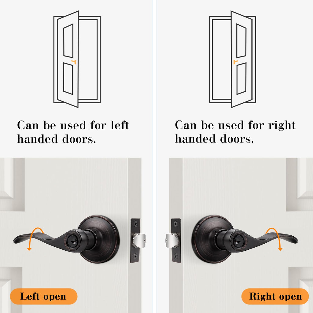 Entry Bronze Door Handle, Oil Rubbed Bronze Wave Style Entry Door Handles, Door Levers Lockset for Interior and