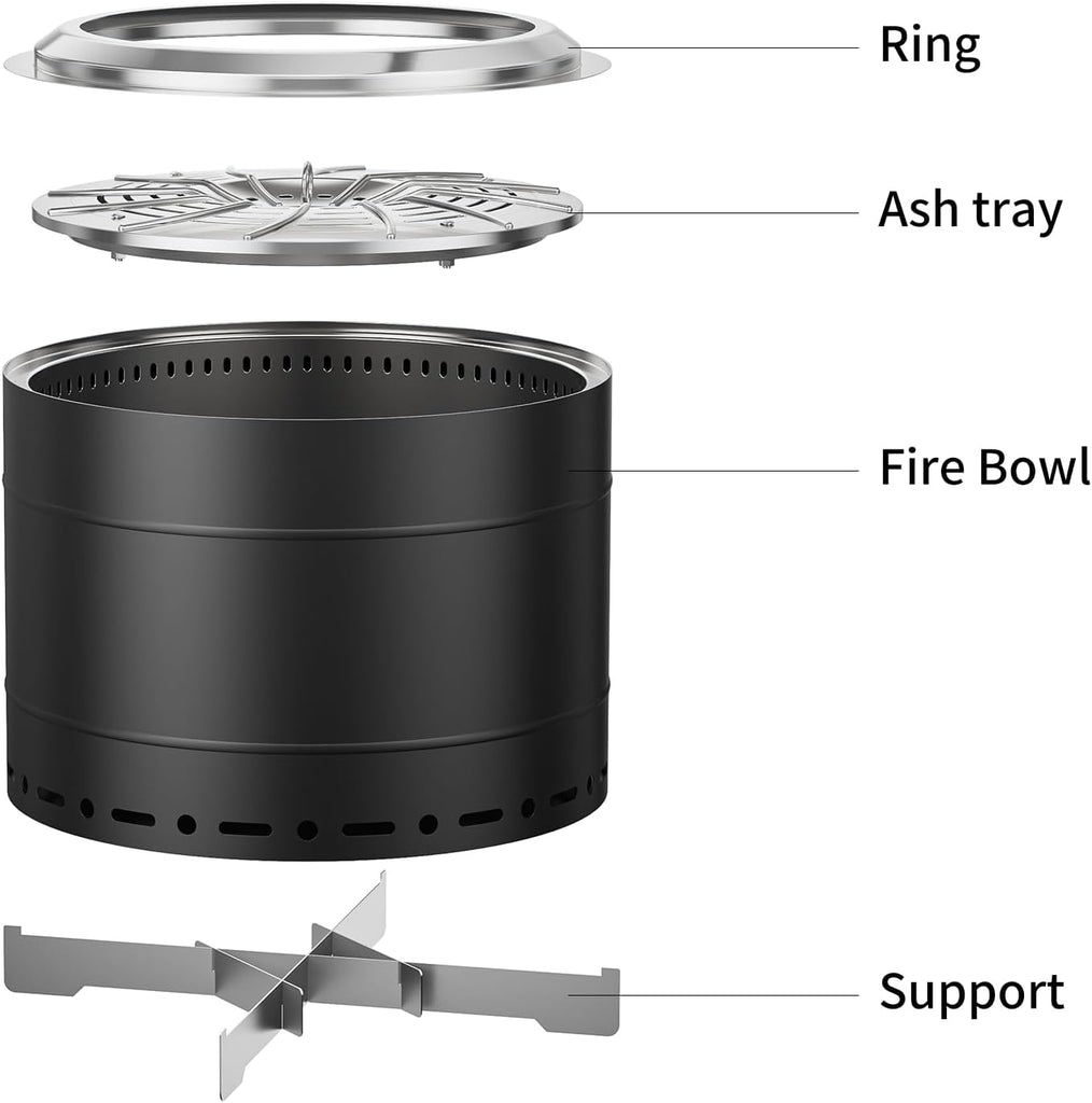19.5 inch Smokeless Fire Pit with Carry Bag, Stainless Steel Outdoor Smokeless Firepit