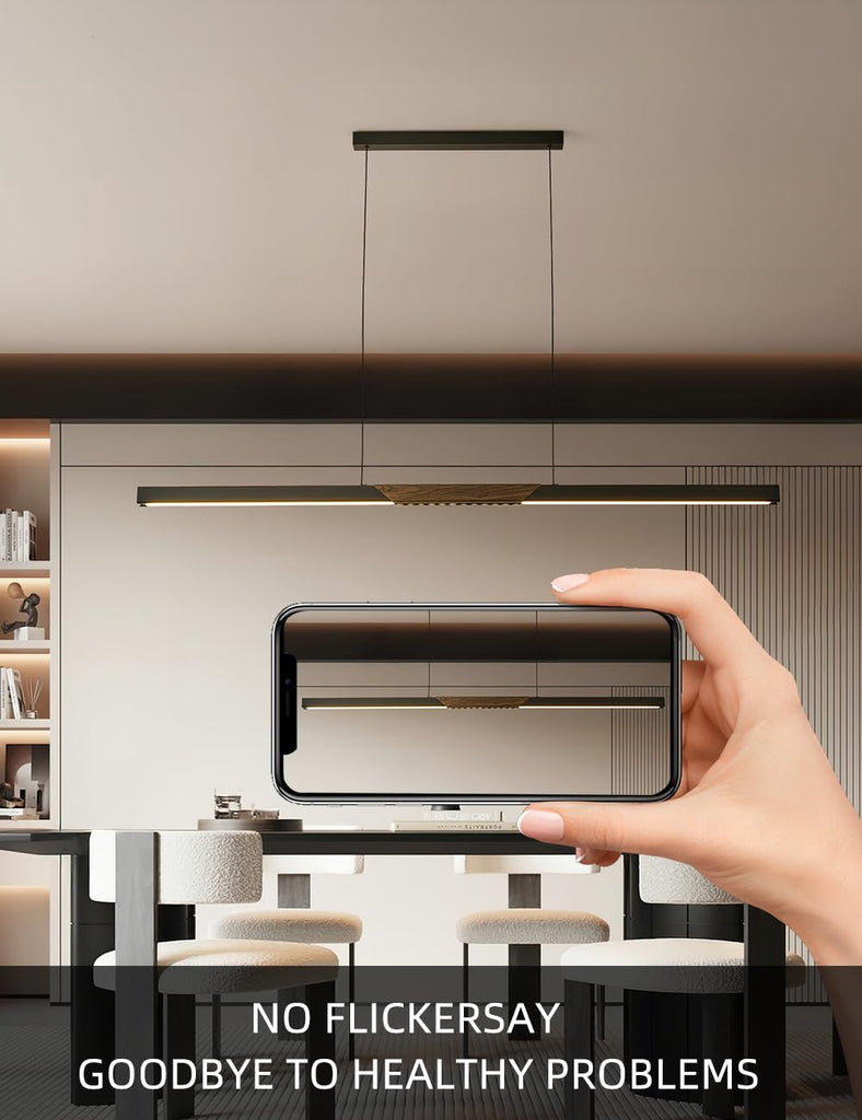 63" Linear Pendant Light, Modern Black Dimmable LED Chandelier, Kitchen Island Lighting Over Dining Room Table, Pool