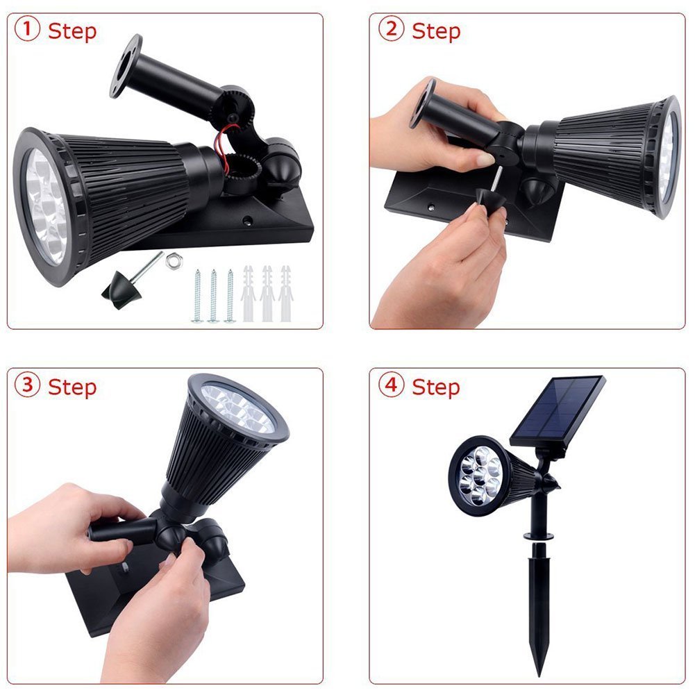 Solar Spot Lights Outdoor Waterproof Solar Powered Spotlight Landscape Lighting Color Changing Auto On/Off for Yard