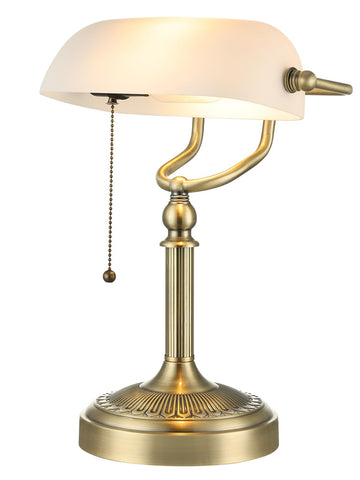 White Matted Glass Bankers Desk Lamp,Plug