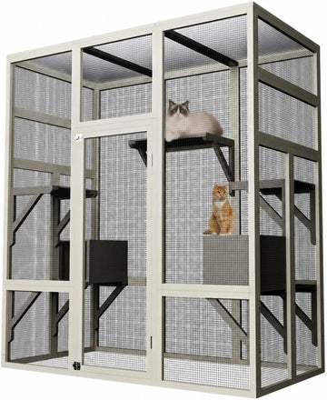 70" Outdoor Catio Cat Enclosure, Large Cat House, Wooden 5-Platform