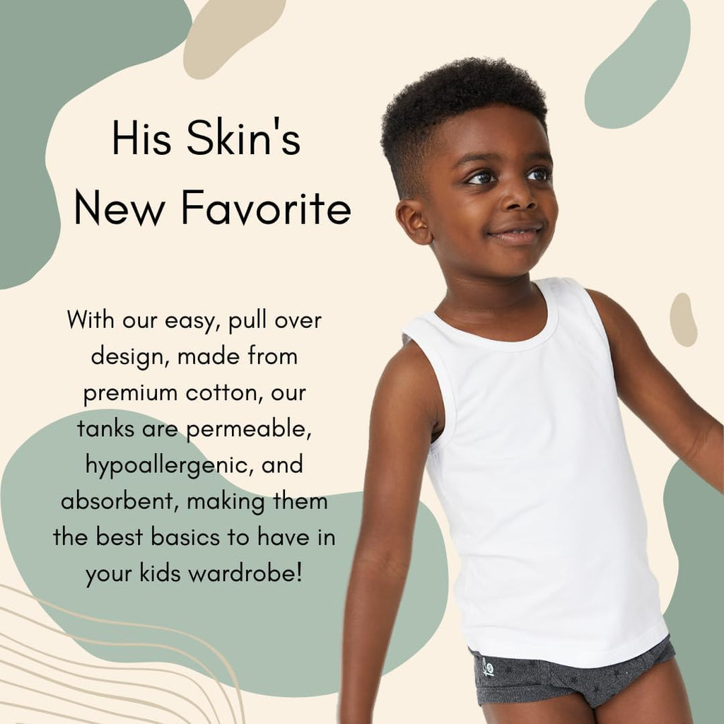 Boys White Tank Top 100% Cotton Tagless Undershirts Pack