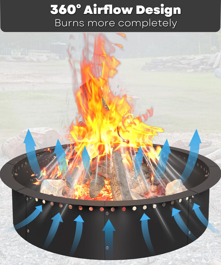 31 Inch Smokeless Fire Pit Ring Insert Firepit Kit Outdoor, Black
