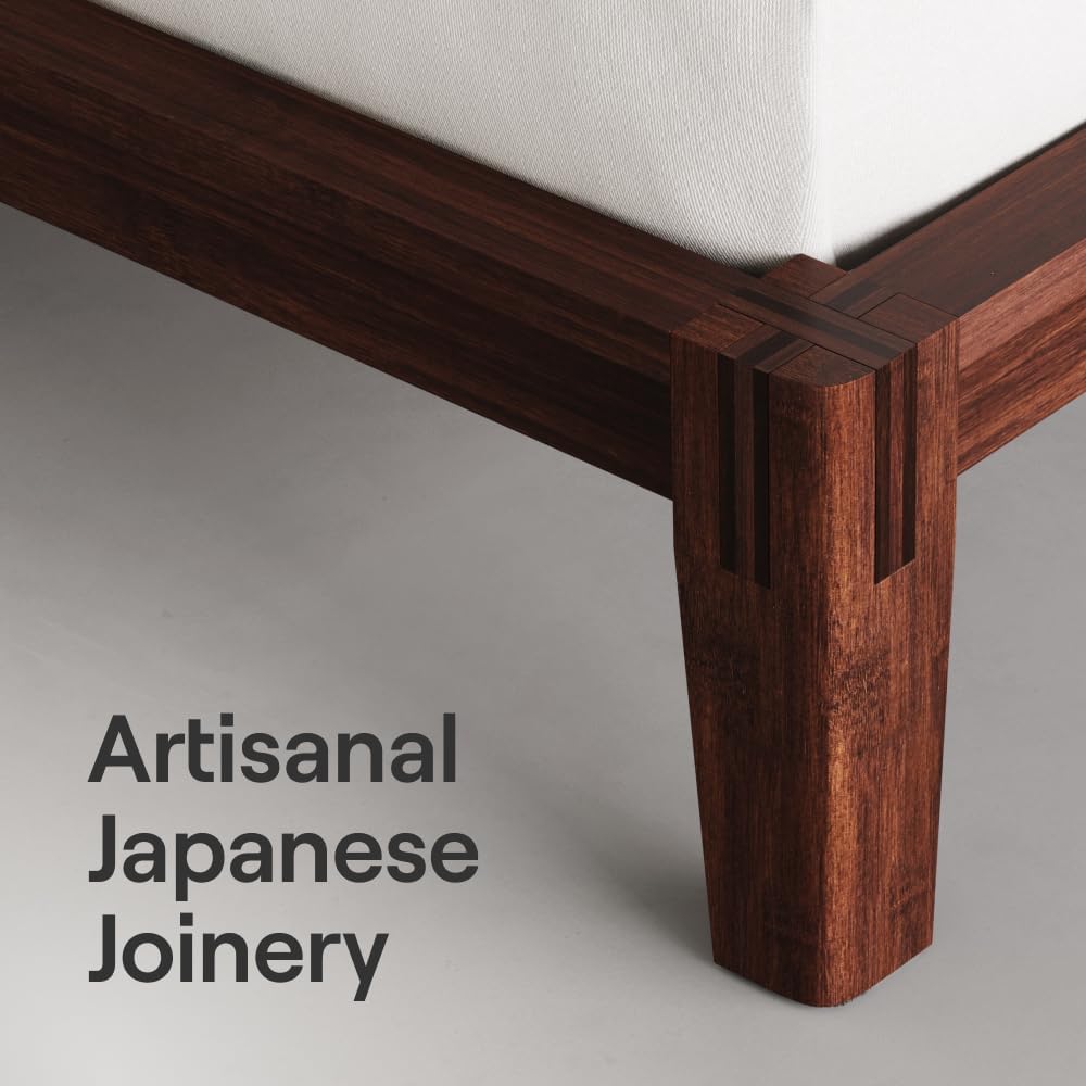 Bamboo Platform Bed Frame - Twin - Walnut - Floating Center Support Legs - 12" Height - Easy Tool Free Set Up