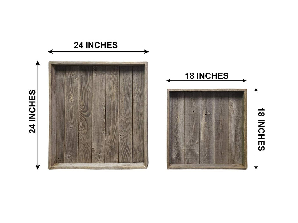Farmhouse Rustic Weathered Reclaimed Wood 18 x 18 Inch Square Ottoman Tray for Coffee Table or Kitchen Counter Decor