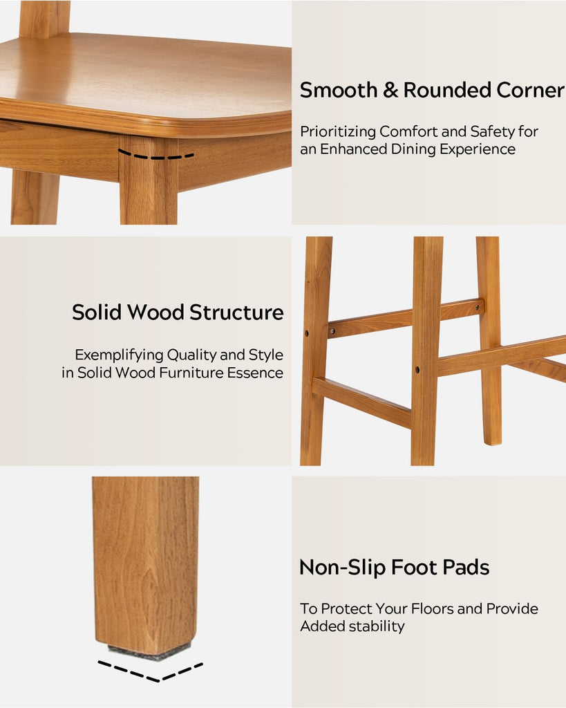 Counter Height Stools Set of 3, Farmhouse 25" Bar Stools with Solid Wood Legs & Back, Mid Century Modern Barstools