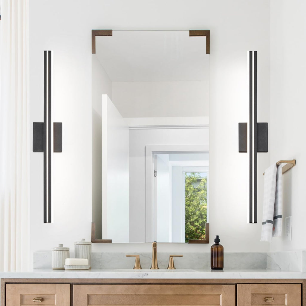 LED Modern Bathroom Vanity Light Bar (32-Inch, 3000K/4000K/6000K), Matte Black Dimmable Modern Acrylic Bathroom Wall
