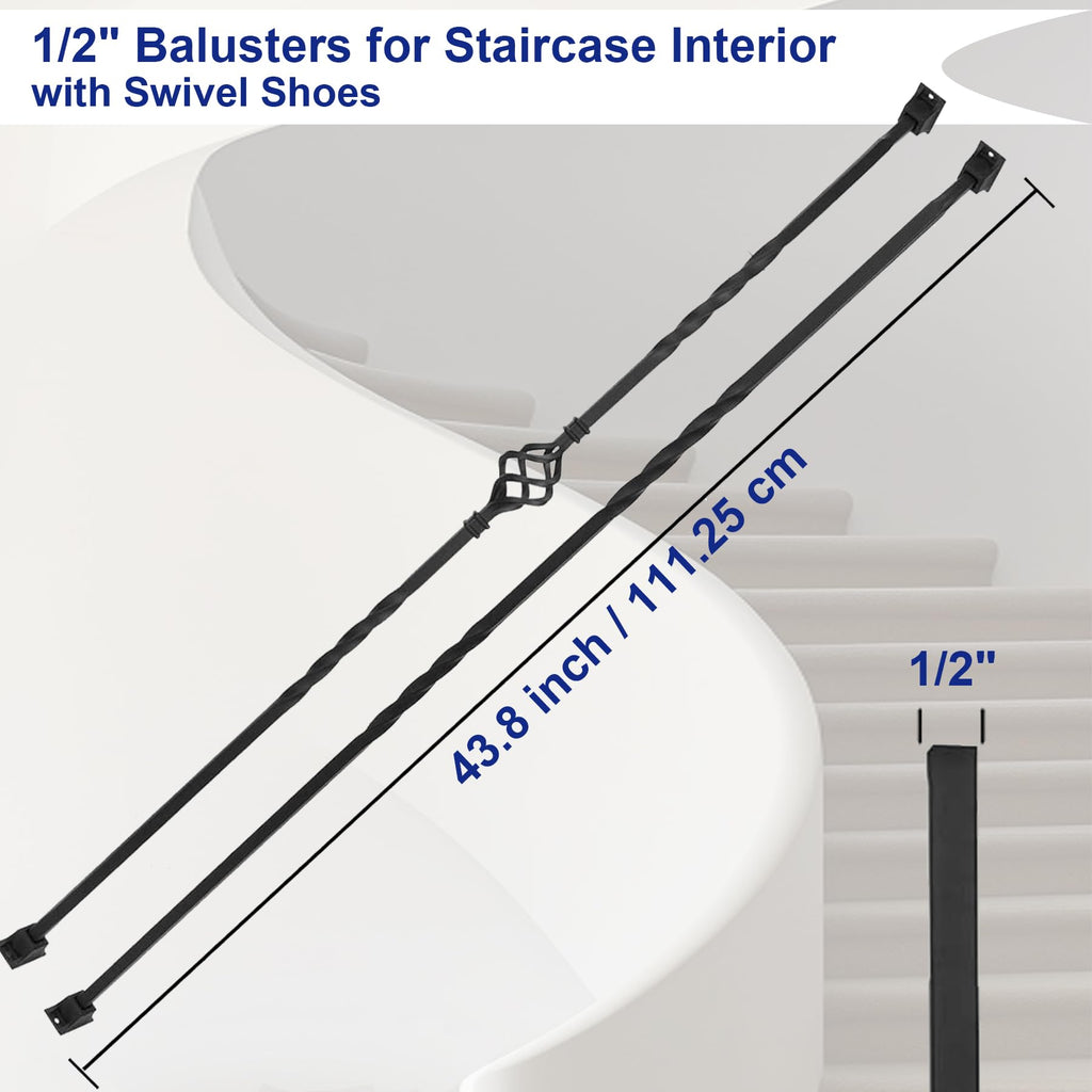 30-Pack Wrought Iron Stair Balusters, 44" Basket Twist Design