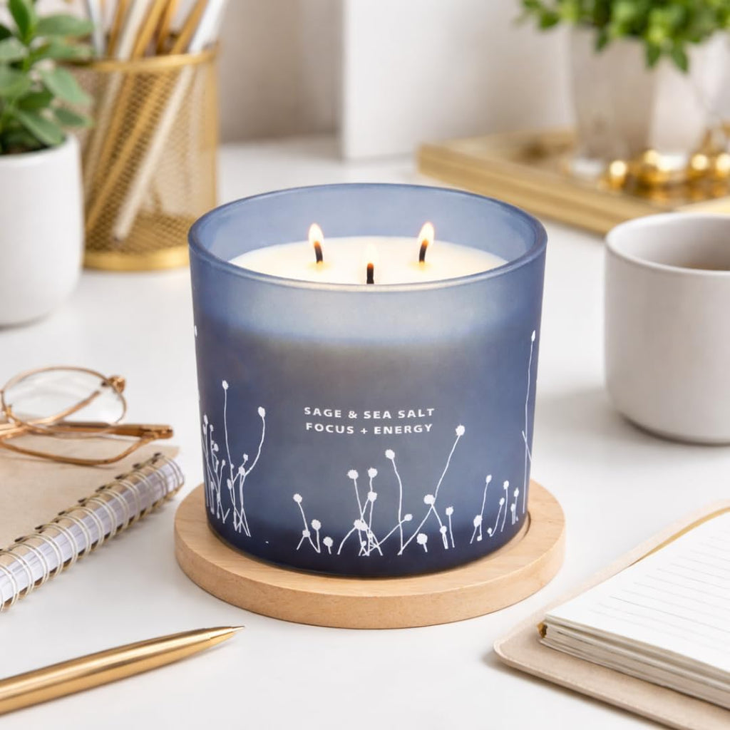 White Sage Sea Salt 3 Wick Candle, Large Soy Scented Candle 14.5oz - Set of 145