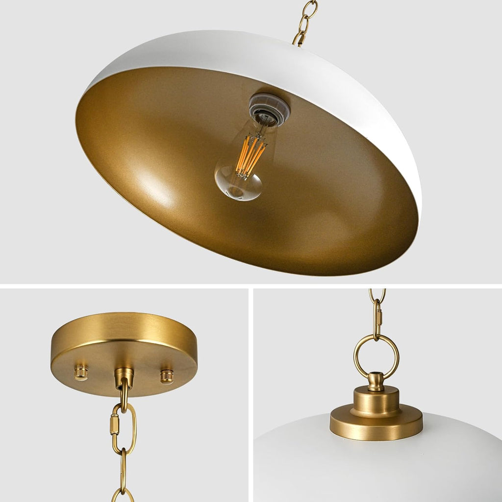 15.7" Pendant Light Fixtures, Farmhouse Pendant Lights Kitchen Island, White Hanging Ceiling Light for Kitchen Island