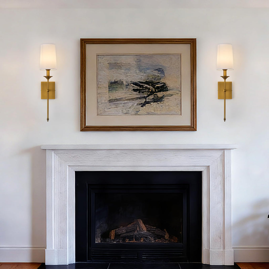 Hardwired Wall Sconces Set of 2, Mid Century Candlestick Style Wall Mounted Sconce with Pure White Cylindrical Shade