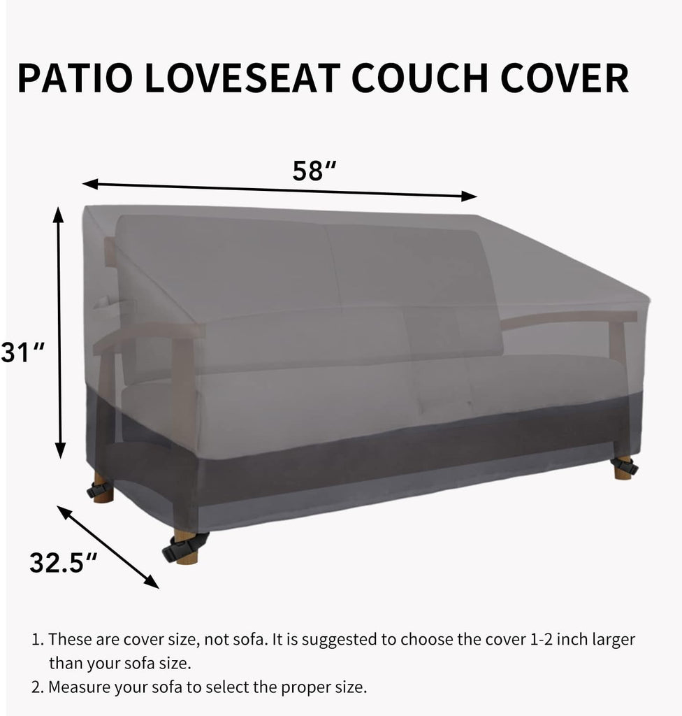 Heavy Duty Outdoor Loveseat Cover, 58Wx32.5Dx31H inch | Waterproof Durable 2-Seater Patio Couch Cover, Windproof
