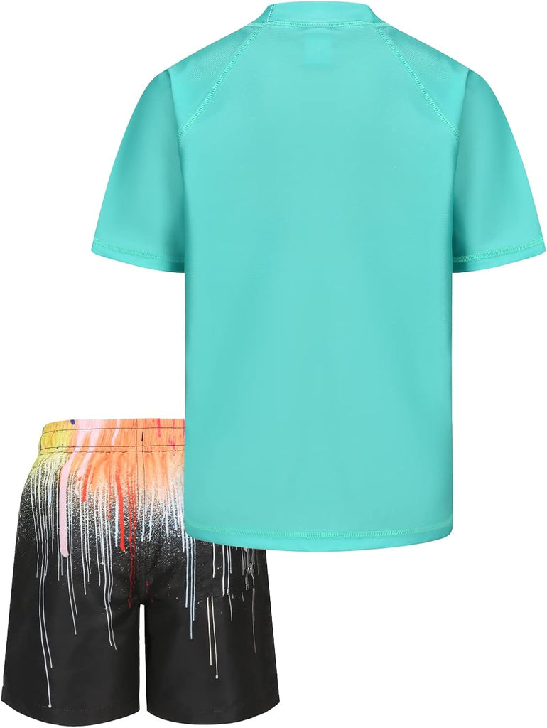 Boys Rash Guard Swimsuits Set for Boys Short Sleeve Swim Shirts with Trunks 2 Piece Quick Dry Swim Set