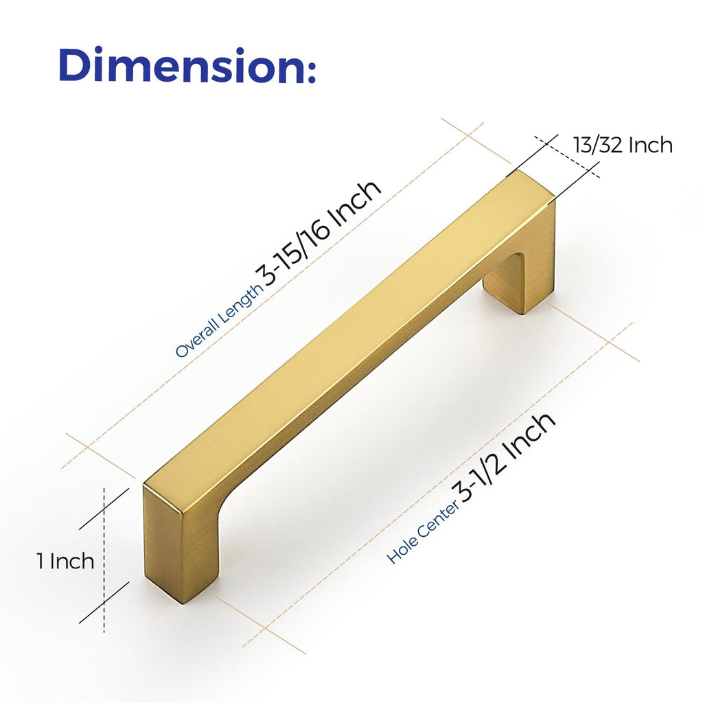 Brushed Brass Kitchen Cabinet Solid Handles,3-1/2 Inch,5 Pack