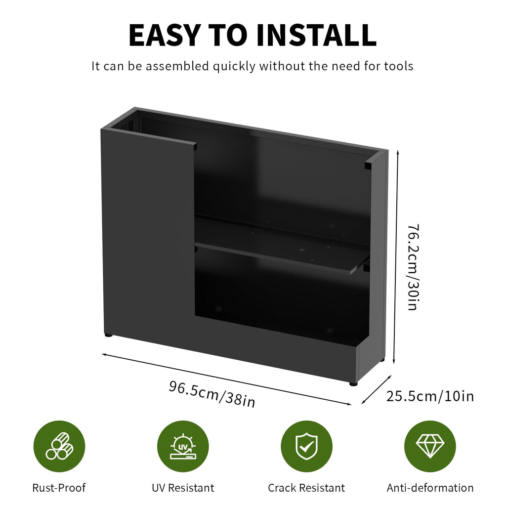 38" L x 10" W x 30" H Black Planter Box - Thickened Galvanized Steel with Weather-Resistant Coating, Heavy-Duty