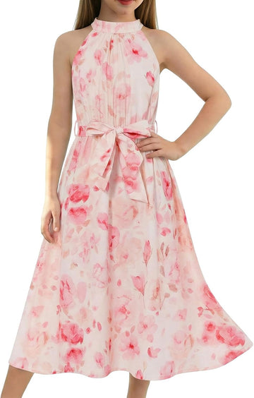 Girls Halter Summer Dress Kids Hawaiian Floral Dresses