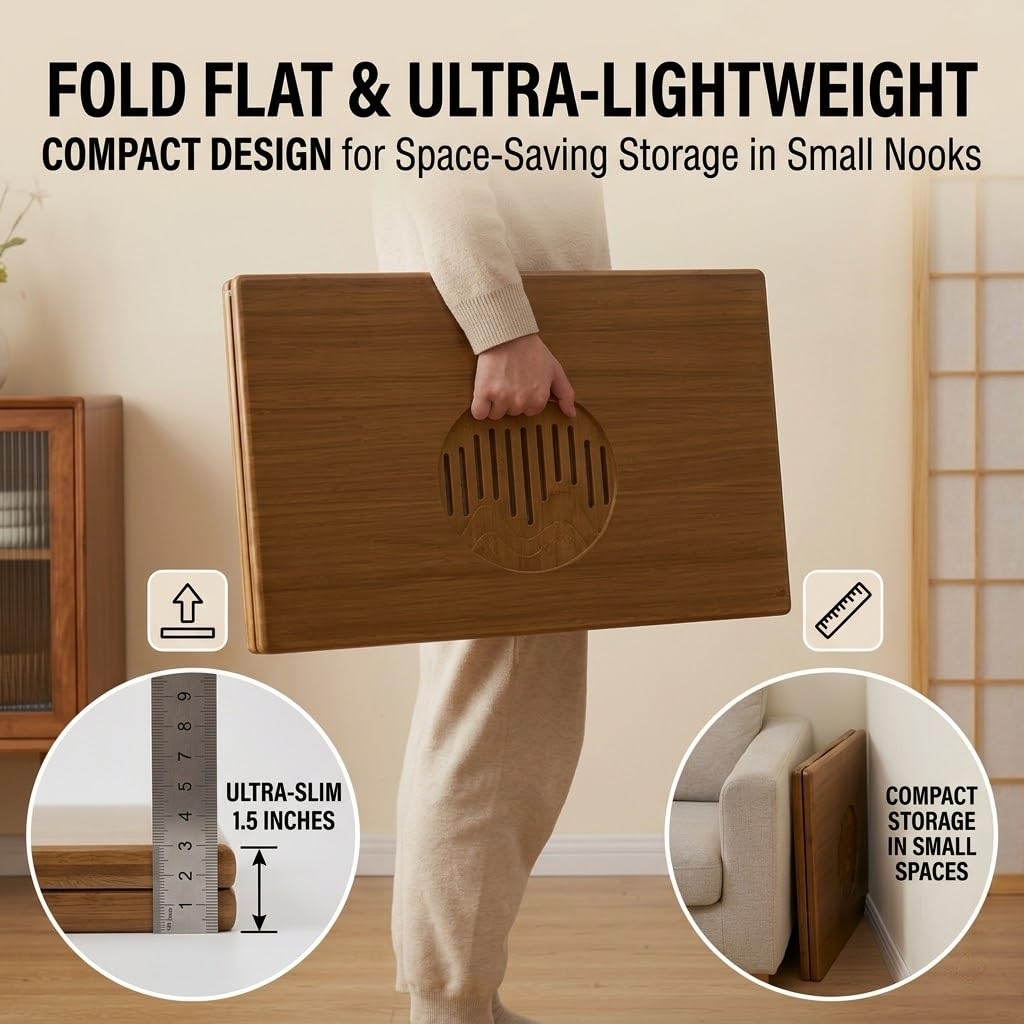 Japanese Floor Table, Bamboo Low Desk for Tea Meditation, Foldable No Assembly (Table (80cm))