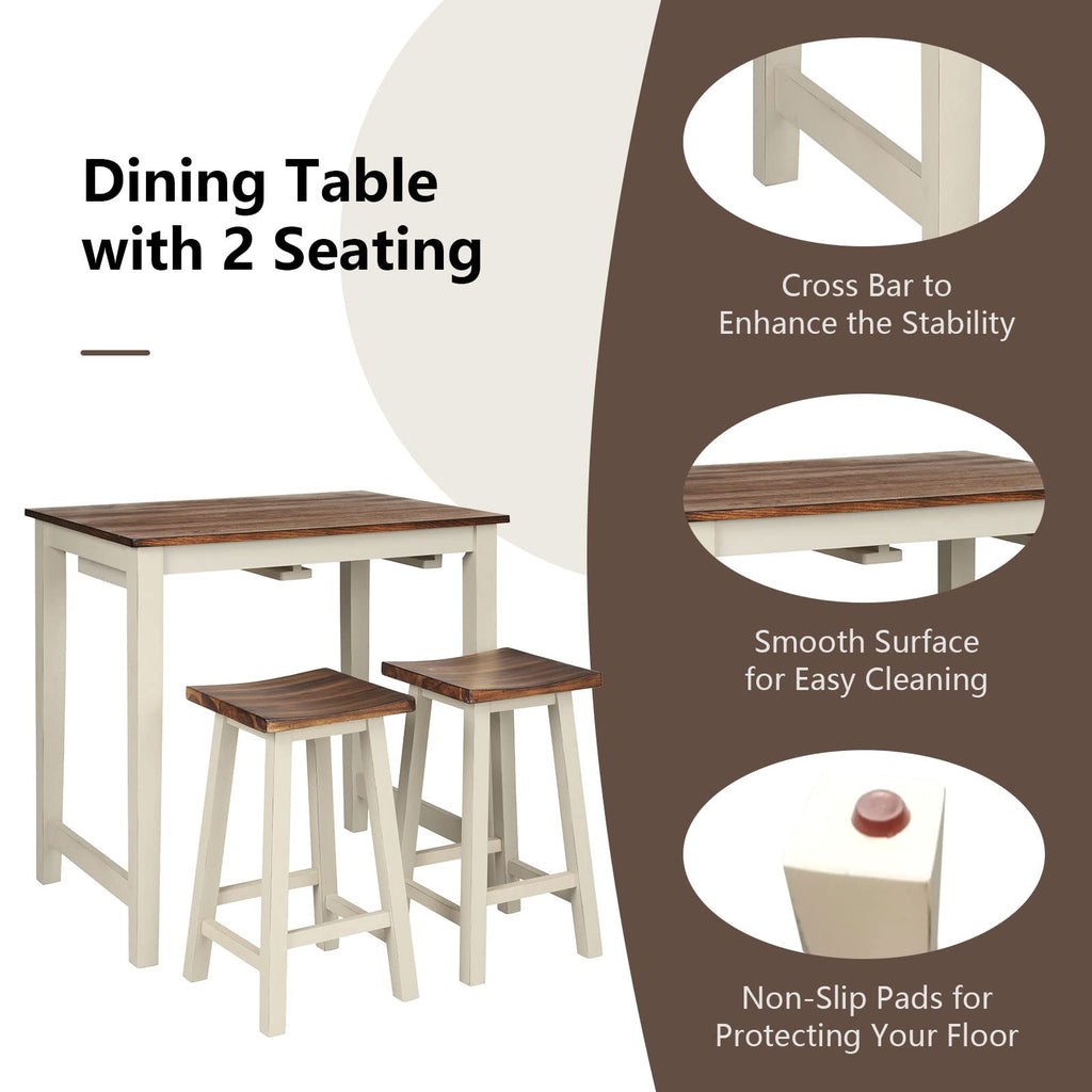 3 Pieces Dining Set, Counter Height Pub Table with 2 Saddle Stools