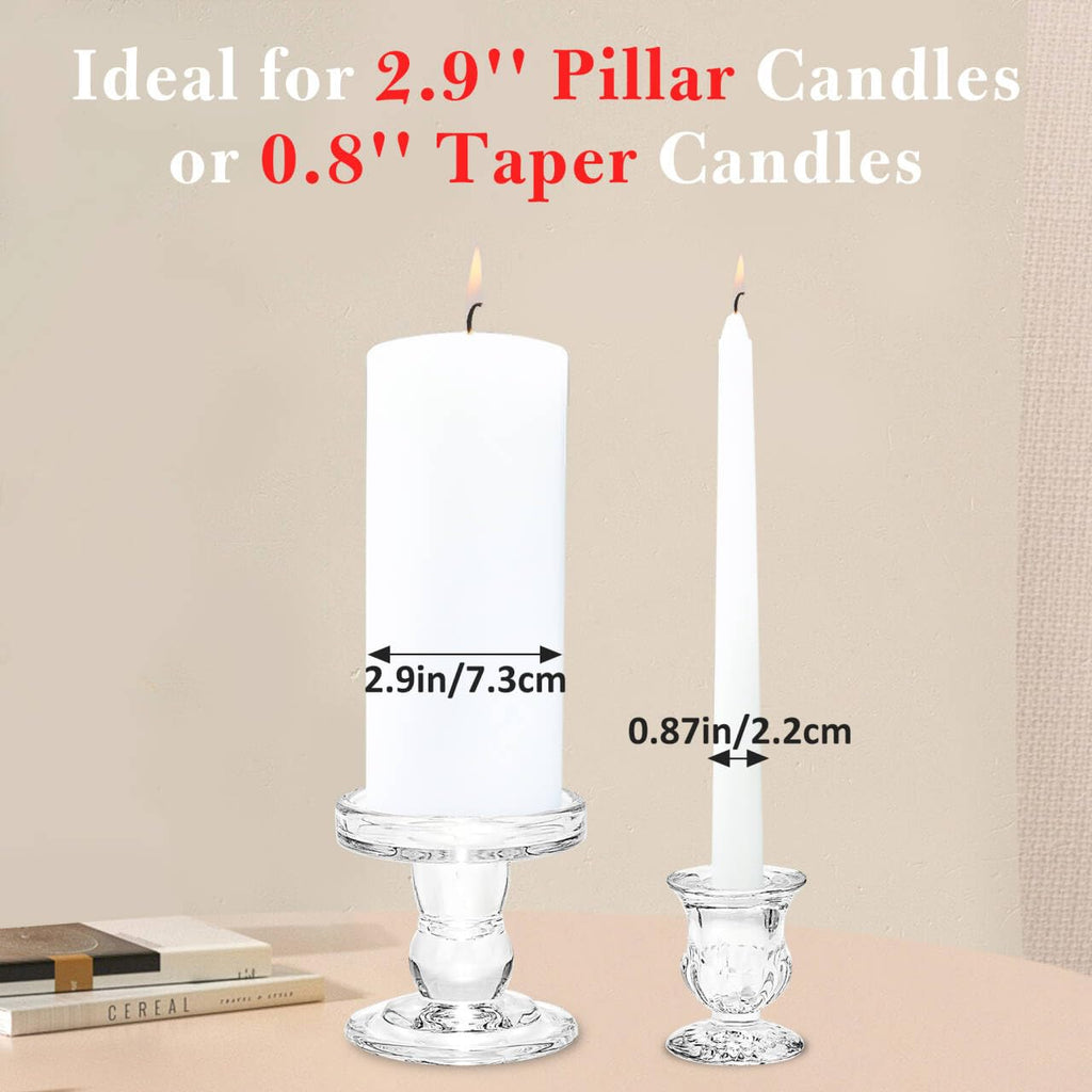 Unity Candle Holder - Glass Candle Holders for Pillar Candles Taper Candles, Glass Candlestick Holders Set of 3