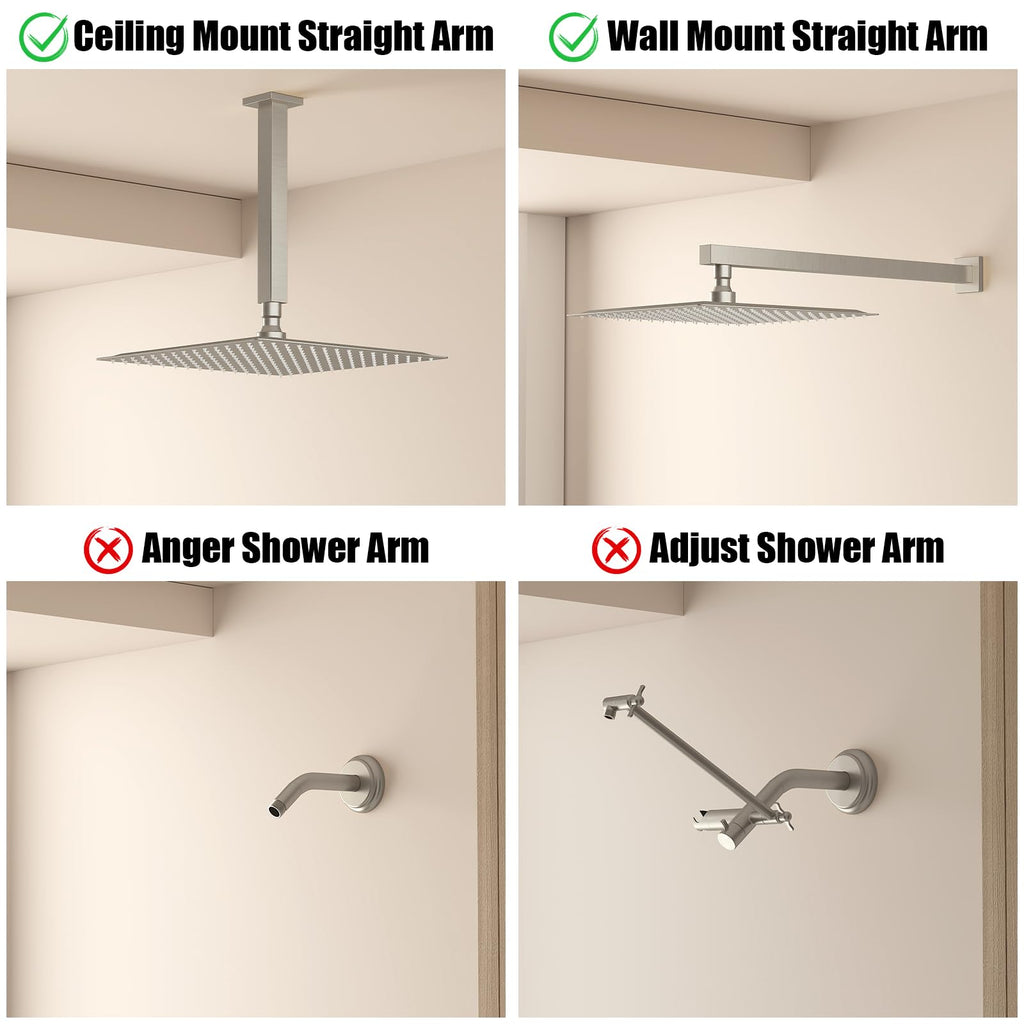 12" Rain Shower Head High Pressure Rainfall Shower Head Brushed Nickel