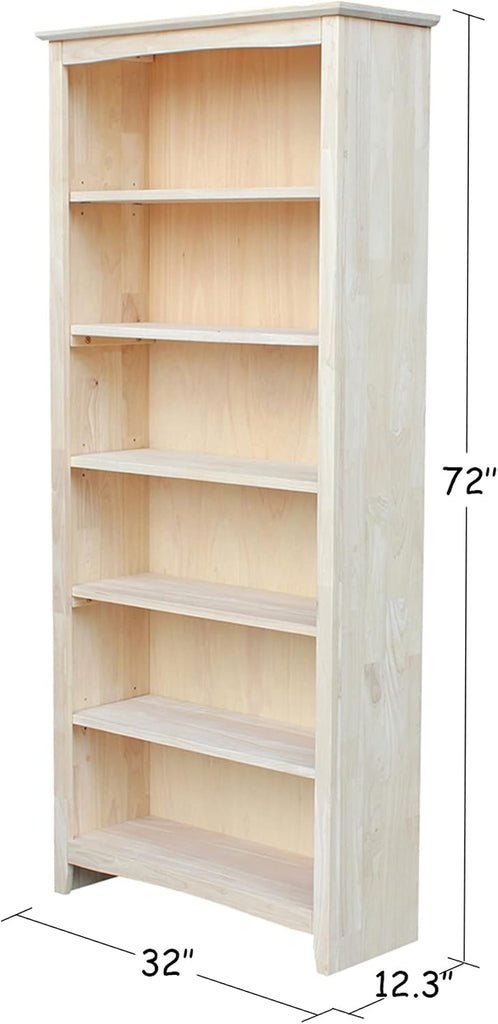 Solid Wood Shaker Bookcase, 72" H, Unfinished