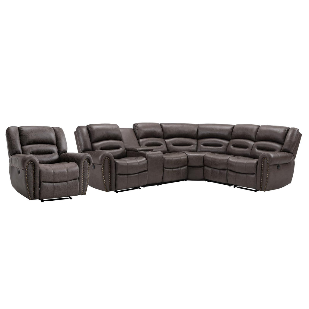 L-Shaped Power Reclining Sectional Sofa Set, Faux Leather Corner Couch Home Furniture Set with Storage Console, Cup
