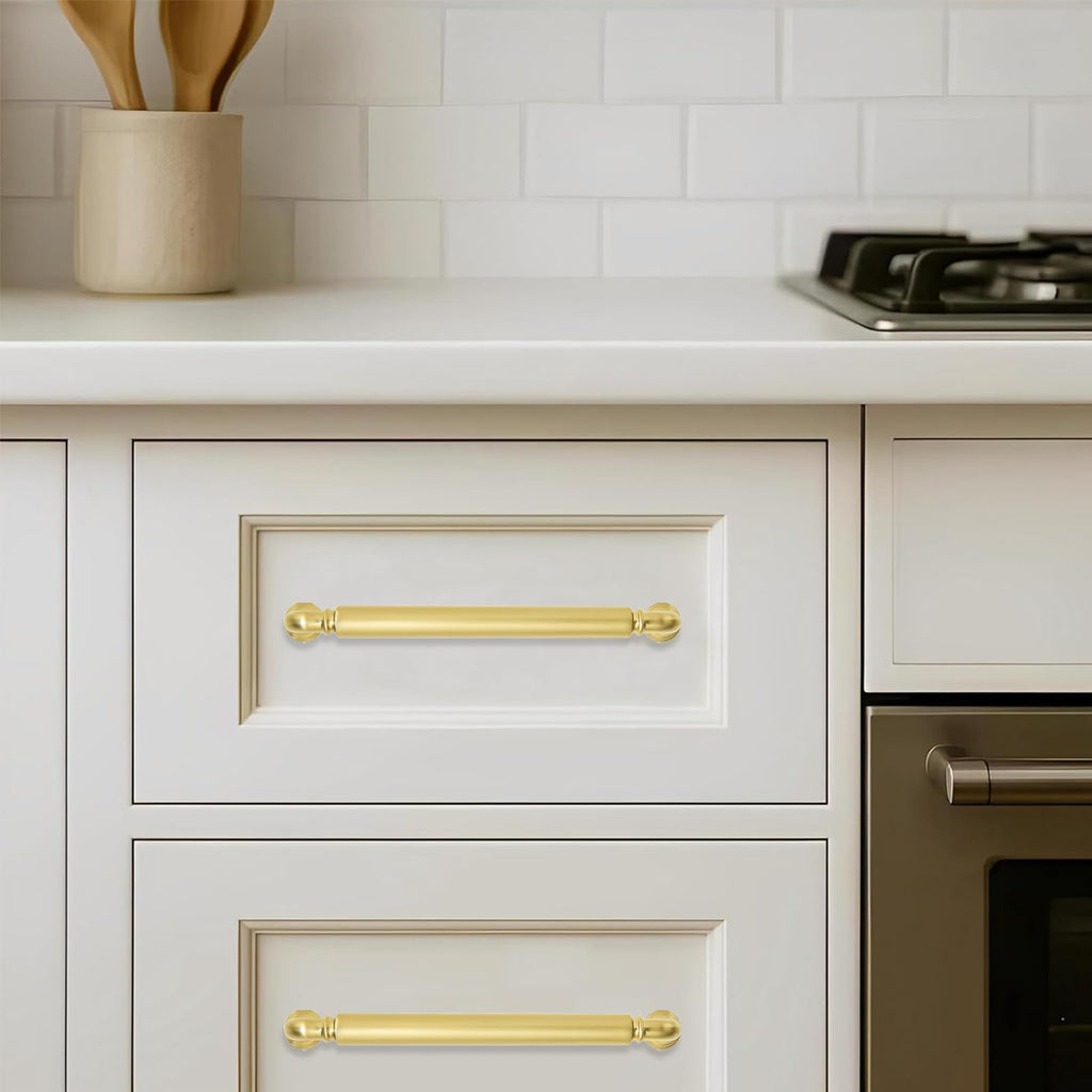 2-Pack Vibrant Brushed Brass Cabinet Pulls Modern Heavy-Duty Solid 3 Inch(76mm) Hole Center Drawer Pulls Cabinet