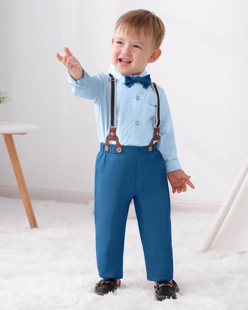 Toddler Boy Outfit Boy Suit Boy Dress Shirt with Bowtie/Suspender Pants Gentleman Wedding Outfits