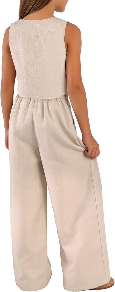 Two Piece Outfits, Kids Vest And Wide Leg Pants Set, Back to School Outfits for Girls