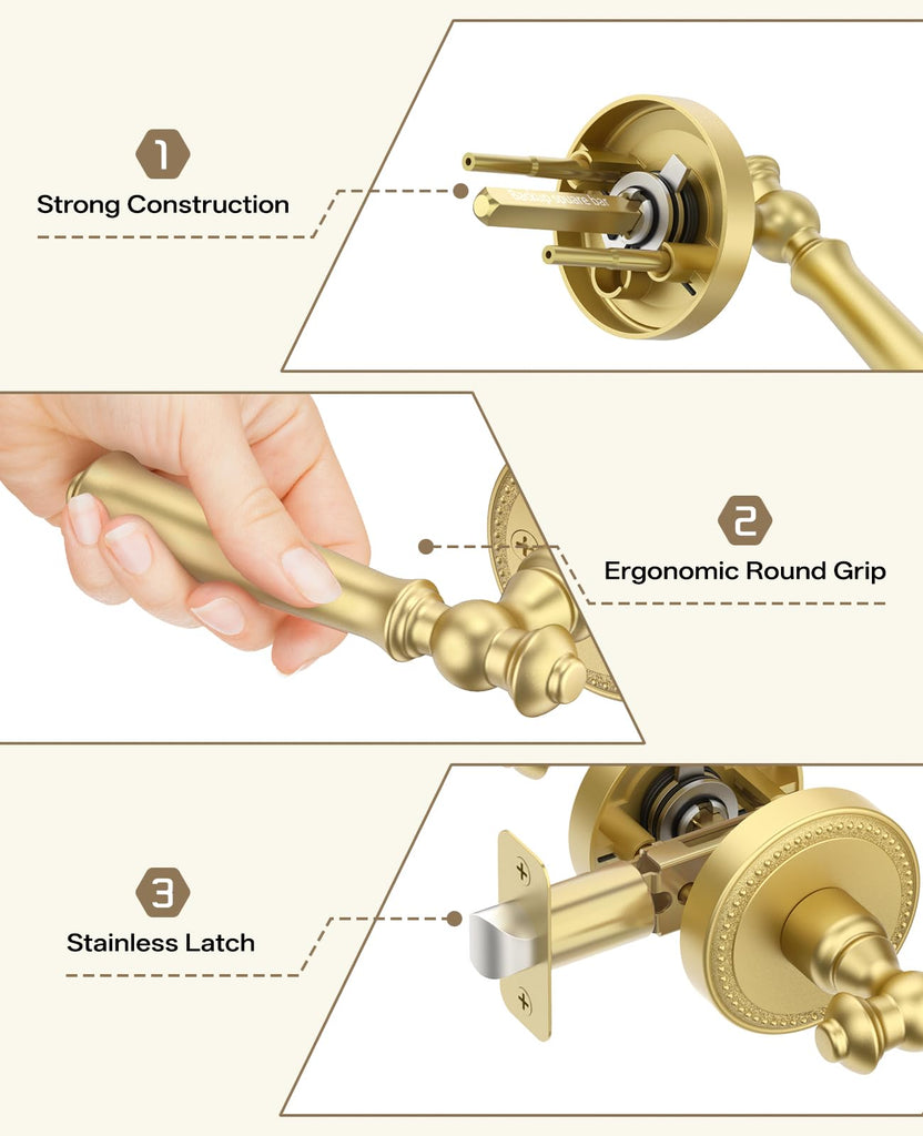 6 Pack Brushed Gold Passage Interior Door Handles