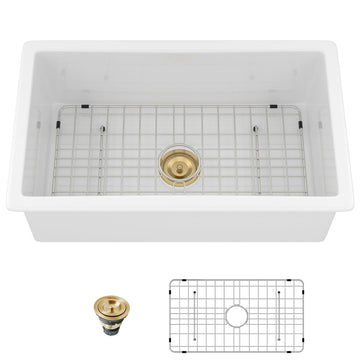 30 Inch Undermount or Drop In Fireclay Kitchen Sink White 30"x18"