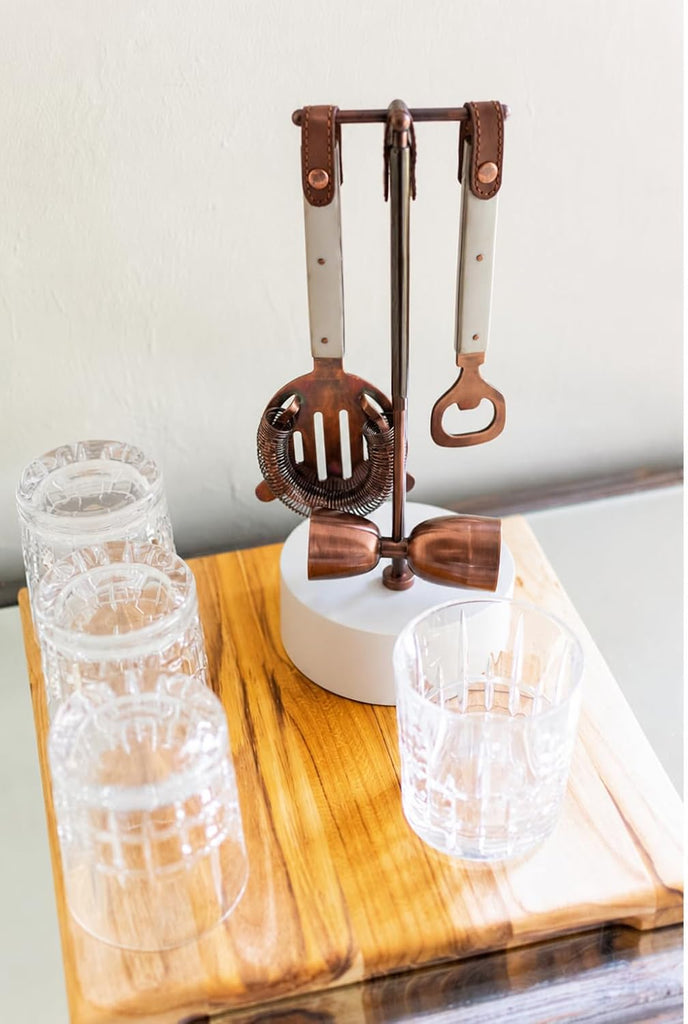 Bartender Kit 4-Piece Bar Tool Set with Marble Stand, Home Bartending Kit, Housewarming Gift - Set of 4