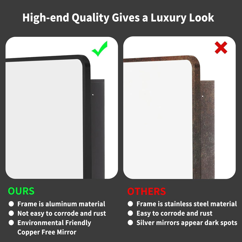 24 Inch x 30 Inch Black Metal Framed Bathroom Mirror Medicine Cabinet Rectangle Tilting Beveled Vanity Mirrors Recess