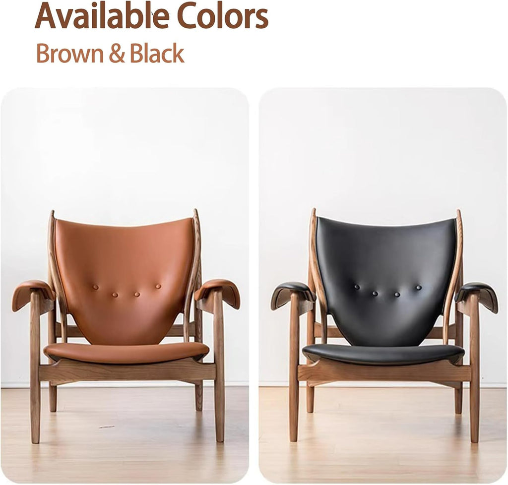 Inspired Chieftain Style Lounge Chair — Cognac Brown Leather, Solid Ash Frame
