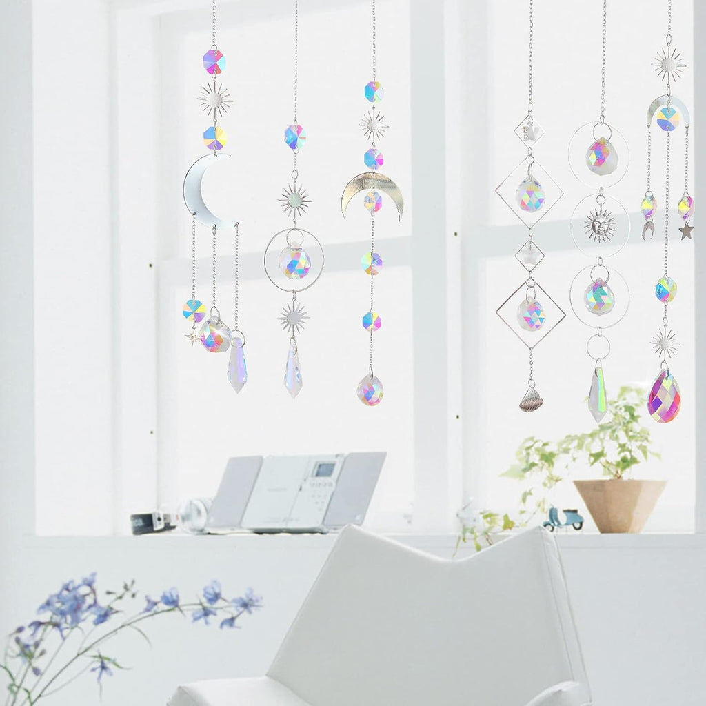 6Pieces Crystal Suncatchers for Window Hanging Sun Catcher with Chain Rainbow Maker Crystal Prisms Decor for Home