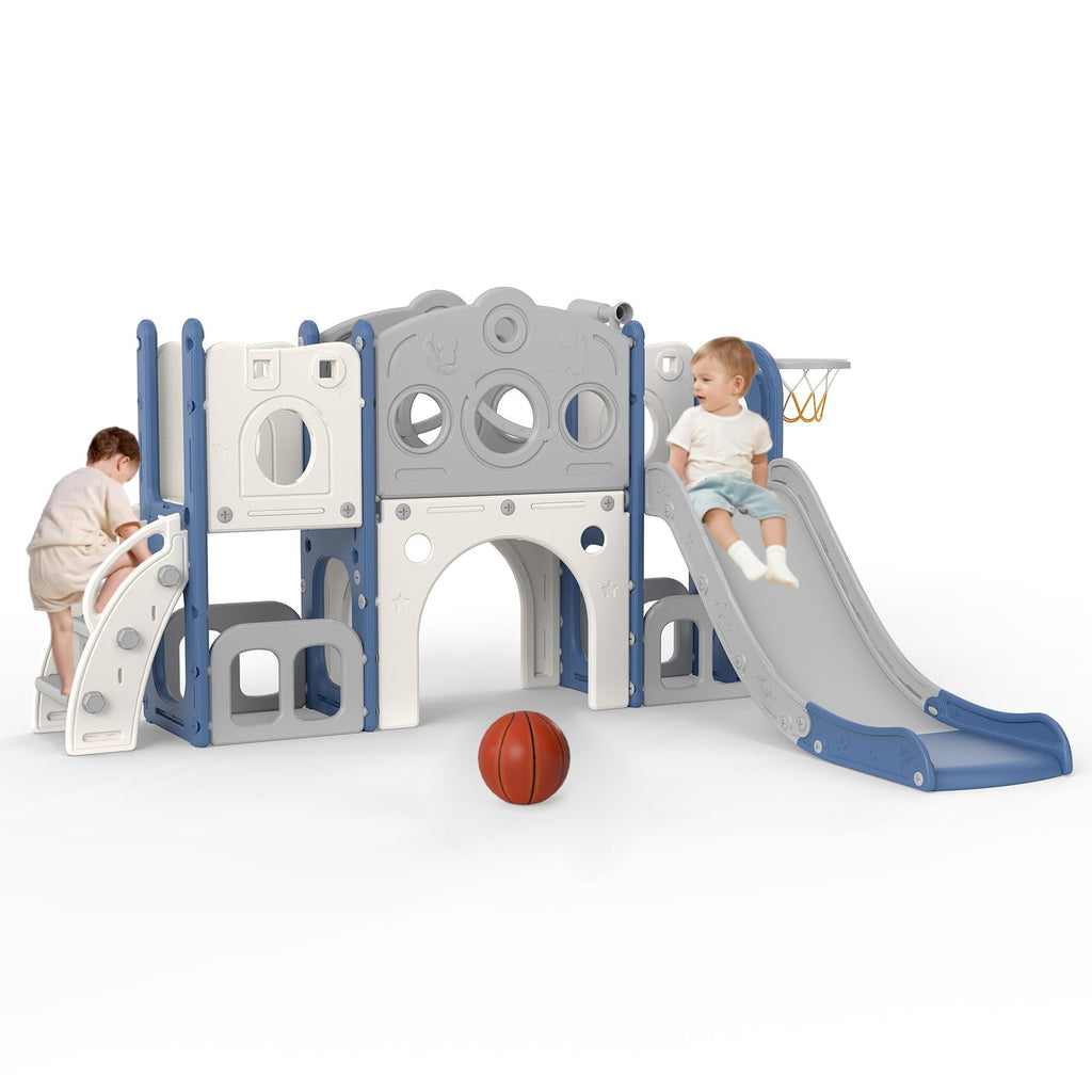 8 in 1 Toddler Slide, Kids Slide for Toddler 1-3, In/ Outdoor, Blue