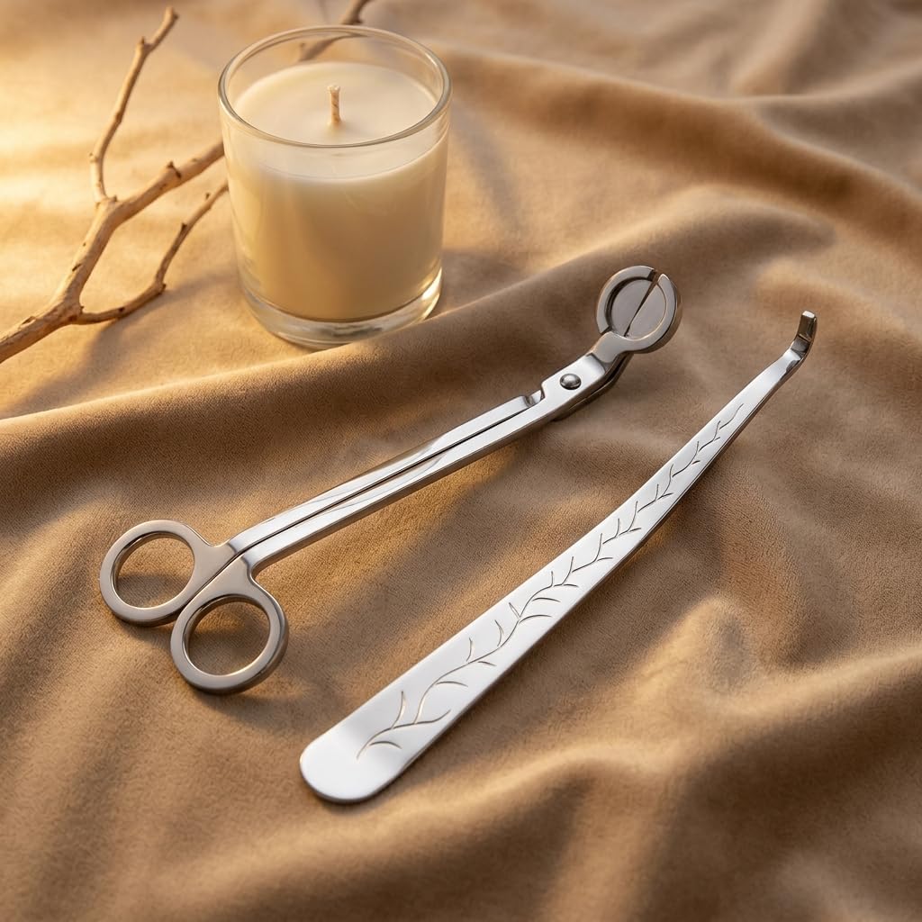 Candle Wick Trimmer and Snuffer Set, 7.9 inch Wick Scissors and Dipper Hook, 2-Piece Candle Accessory Kit, Copper - Set of 2