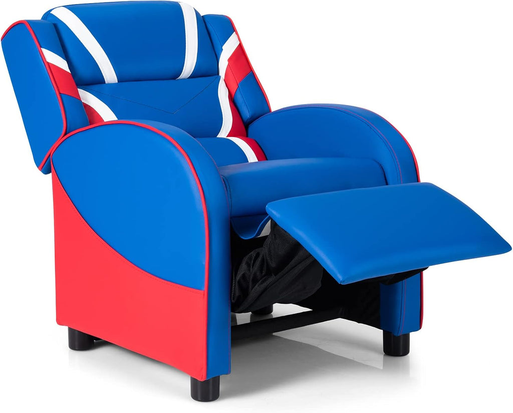 Kids Recliner, Youth Gaming Reclining Chair w/Side Pocket, Ergonomic Headrest & Footrest, Upholstered Leather Lounge