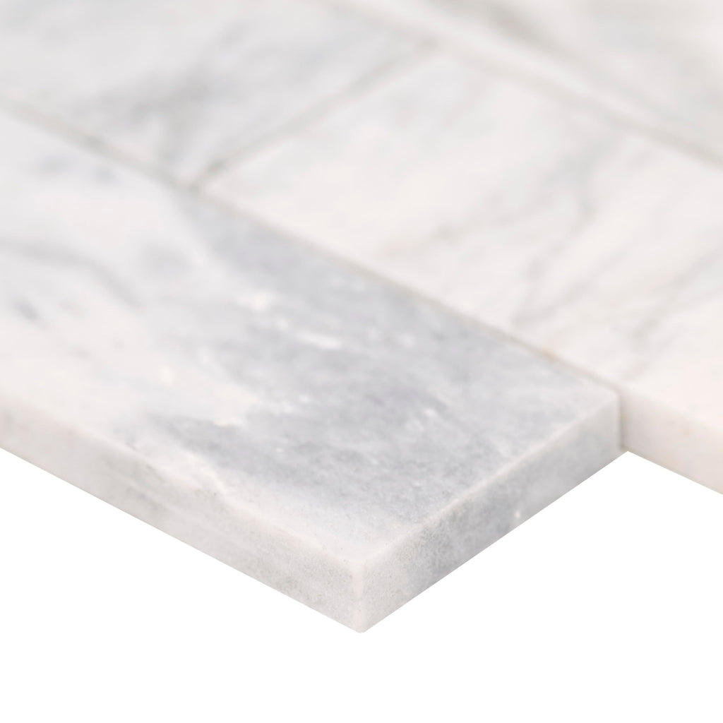 Mesh Mounted Marble Subway Tile | Capri Blue | 11.81" x 11.81"