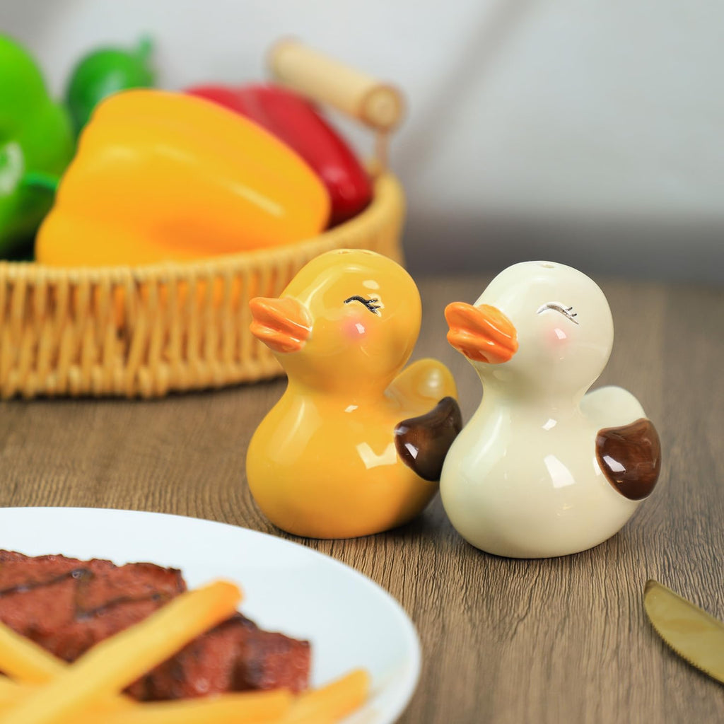 Ceramic Duck Shape Salt & Pepper Shakers Set, Hand-Painted Cute Duck Salt and Pepper Shakers, Set - Set of 2