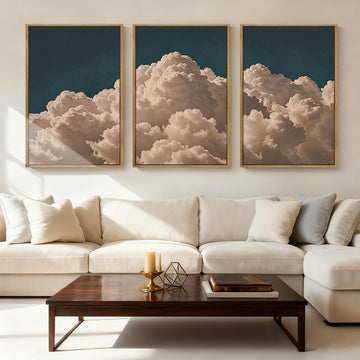 Large Framed Cloud Blue Wall Art 16x24 Inch Navy Cloud Canvas Painting Modern Abstract Sky Landscape Wall Decor