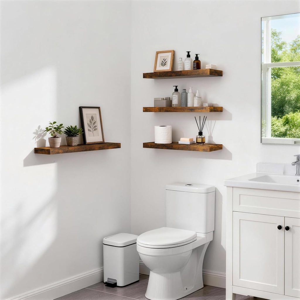 Floating Shelves Set of 2, 22.5 inches Farmhouse Rustic Wood Wall Mounted Shelves , Hanging Shelf Decor Book with